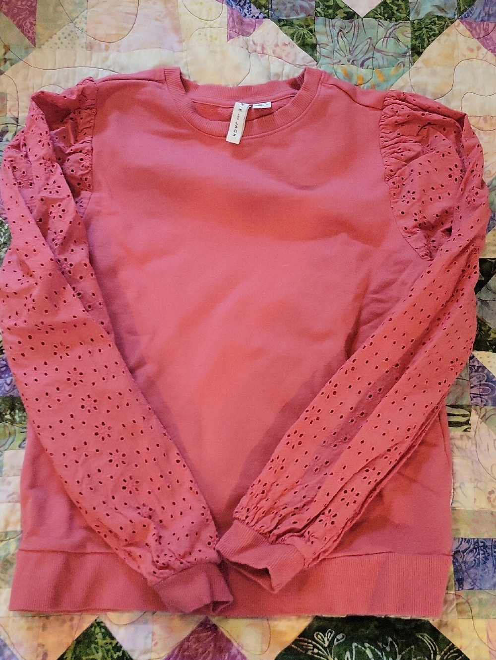 Janie and Jack Dusty Rose Eyelet-Puff Sleeve Sweatshirt